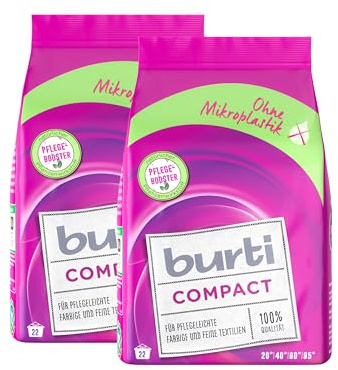 2er Set Burti Compact 1,1 KG (ca. 44 Waschladungen) - reinigt pflegeleichte, farbige und feine Textilien mit reine Seife, natürlichen Enzyme und der 4xAktiv-Plus-Formel besonders schonend