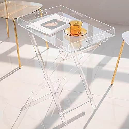 Gtzly Acrylic Folding Tray Table, Clear Acrylic End Table, Small Desk Coffee Table for Bedroom, Living Room (Bianco)