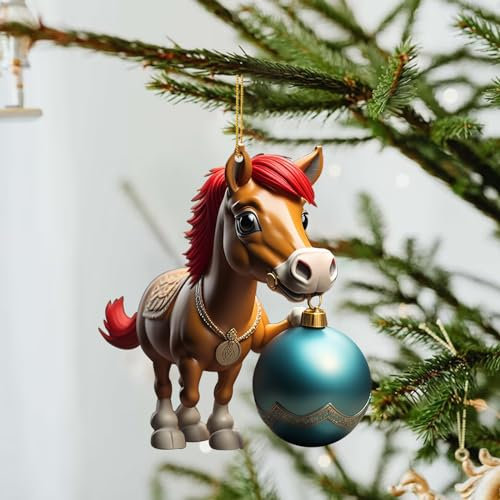 Niedlicher Pferde und Weihnachtskugeln Ornament Christbaumschmuck Acryl Pferde-Kugeln Weihnachtsanhänger Weihnachtsbaumschmuck Weihnachtspferde Anhänger Weihnachtsbaum Dekoration (G1, OneSize)
