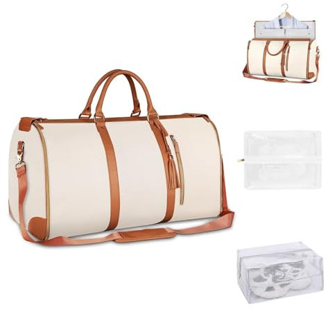 Borsone da Viaggio, 2 in 1 Porta Abiti da Viaggio, Borsa Pieghevole da Viaggio, Impermeabile Borsa da Viaggio Donna, Grande Borse da Viaggio con Custodia per Scarpe(Bianco)