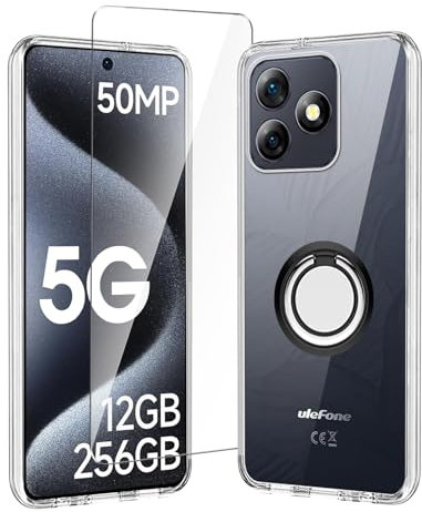 Wanglaism handyhülle für Ulefone Note 18 Ultra 5G Hülle+360° Drehbarer Ständer + Gehärtetes Glas Displayschutzfolie, Weiche und transparente TPU Handyhülle Case Cover.