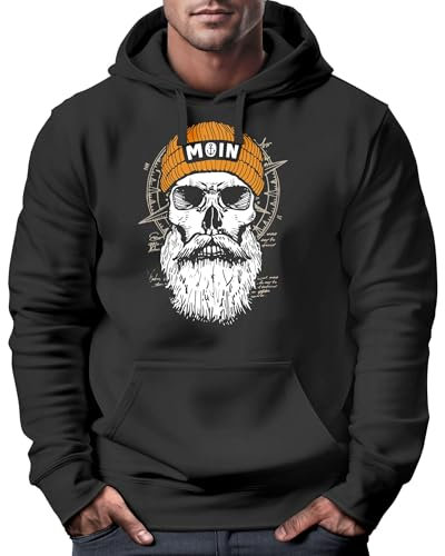 Neverless® Hoodie Herren Moin Skull Windrose Kompass Totenkopf Frontprint Männer Fashion Streetstyle schwarz M