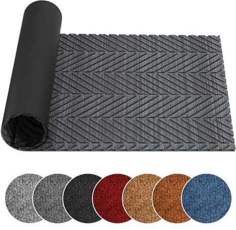 UHOUSEST Door Mat, Non Slip Washable Indoor Outdoor Door Mats, Dirt Trapper Floor Mat with TPE Backing, Edge-Free Grey Doormat for Entrance, Hallway, Kitchen, 60×120cm