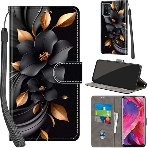 Handyhülle für Oppo A54 / A74 5G Hülle Leder Wallet Blumen | 3 Kartenfächer & 1 Geldfach, Magnetverschluss, Ständerfunktion, robuste premium PU leder klapphülle für Oppo A93 / A93s 5G