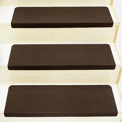 Hruile Tappeto antiscivolo, per scale, in legno massello, per interni, protezione per gradini, perfetto per animali domestici, bambini e anziani (55 x 20 cm, 7 pezzi, marrone scuro)