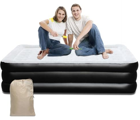 Hebitod Air Bed, Double Inflatable Mattress, Air Mattress with Built-in Electric Pump, Blow Up Bed in 3 Mins Self-Inflation, Inflatable Beded for Camping, Home Use, Guest, 200x152x46cm, max 300KG