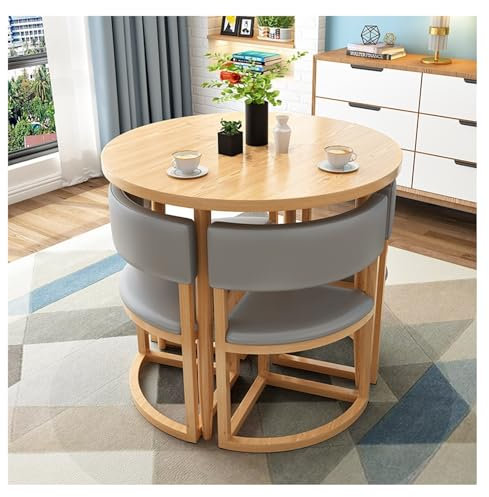LYLXSF Moderna Mesa y Silla de Comedor Redondas de 80 cm para Espacios pequeños Color Gris Estudio de Apartamentos de la Oficina balcón cafetera sofá salón o Sala de conferencias. Diseño de