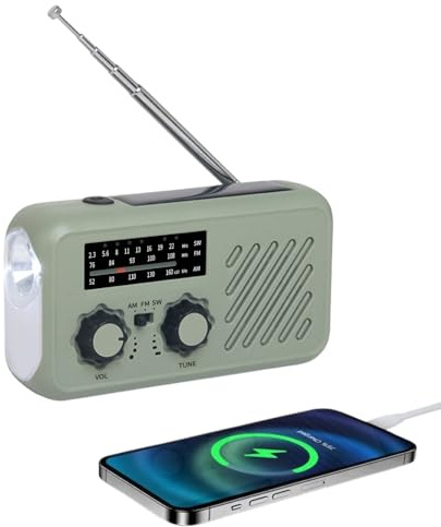 BuyWeek Notfallradio, AM FM SW Kurbelradio Tragbar Solar Wetter Radio mit LED Taschenlampe USB Powerbank SOS Alarm 2000mAh Akku 3,5mm Kopfhöreranschluss