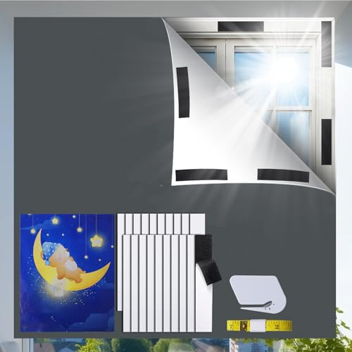 Blackout Blind, 127 X 145 CM Portable Blackout Blind Stick on Blackout Blinds for Windows, Temporary Blackout Curtains Cutting any Size Shape for Bedroom, Indoor and Outdoor（Gray）