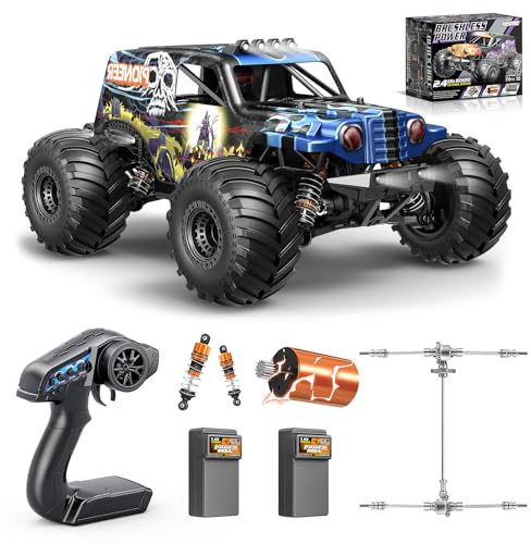 Brushless RC Cars for Adults, 1/14 4WD Off-Road RC Monster Trucks, 42mph High-Speed Remote Control Car with Dual 2S 1500mAh Batteries & Hydraulic Shock Absorbers