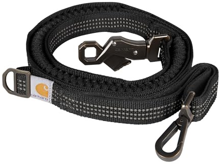 Carhartt Strapazierfähige Hundeleine aus Nylongewebe für Hunde, reflektierende Nähte für Sichtbarkeit, Schwarz (stoßdämpfend), Größe L