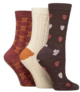 SockShop Ladies 3D Textured Patterned Pelerine Soft, Cooling and Breathable Bamboo Socks in a Multipack of 3 Pairs (UK, Numeric, 4, 8, Regular, Regular, Teddy Hearts)
