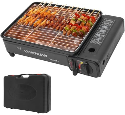 Barbecue à gaz de camping portable 2200 W avec sac de transport, réchaud à gaz de camping pour voyages en camping-car, voyages et pique-niques | Bâton UE