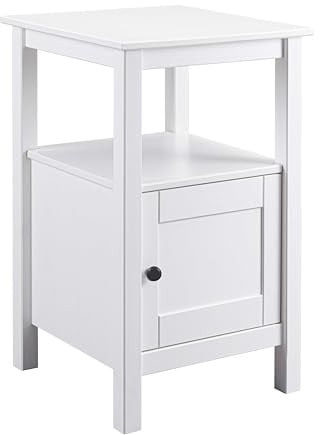 Inter Link - Beistelltisch – Kiefer Massivholz – 1 Tür & 1 Ablage – Storage Tisch – Stauraum-Möbel - Landhausstil – Nachttisch - Flurtisch Weiß lackiert - 1T