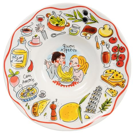 Blond Amsterdam Speiseteller Pasta Buon Appetito, 24cm | Keramik, Pasta Kollektion, Für Pasta & Salat, Mikrowellengeeignet, Handwäsche empfohlen