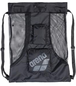 ARENA All Set Schwimmsack Netztasche Pool Strand Ausrüstung Kordelzug Umhängetasche für Schwimmzubehör, schnell trocknende Polyester-Ausrüstungstasche für Schwimmteamübungen, Schwarz, 40 Liter