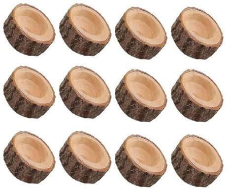 12x Teelichthalter aus Holz - Vintage Kerzenständer für Votivkerzen | Dekoration für Weihnachten, Hochzeit, Halloween & Valentinstag | Natürliches Design für Heim & Garten