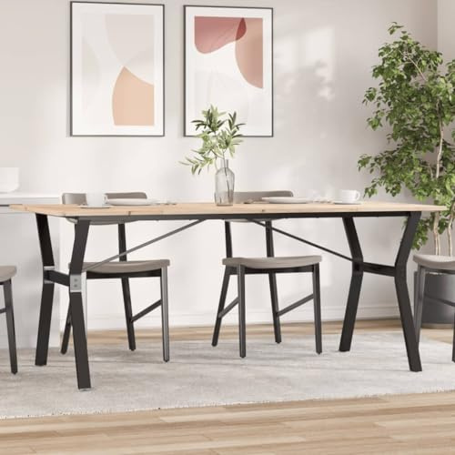 Holamys Esstisch 180x90x75 cm aus massivem Kiefernholz, Y-Gestell aus Stahl, ideal für Küche und Esszimmer, langlebig, rustikal