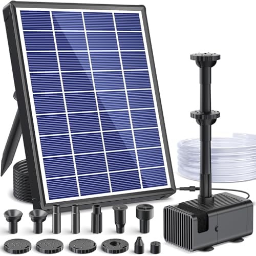 POPOSOAP Fontaine solaire pour extérieur, 6,5 W, pompe de bassin solaire, avec protection améliorée contre la marche à sec et buses à double couche, tuyau de 1,5 m pour étang, bain d'oiseaux, jeu