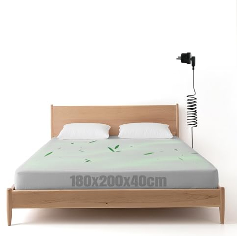 WingFly Erdungs-Spannbetttücher mit EU-Erdungsanschlusskabel 180x200x40cm | Erdungsbettlaken Erdungsmatte aumwolle aus 90% Bio-Baumwolle mit 10% Silberfase Erdungsblech für besseren Schlaf
