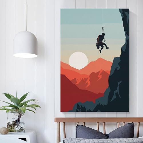 POLIUAWS Kletterer hängt an einer Felswand – Kunstwerk für die Wandgestaltung im modernen Stil, Wandbilder 24x36 Zoll (60x90 cm)
