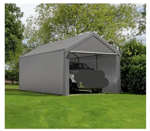 Tente Garage Abri d'auto extérieur 10x20 Pieds, abri de Rangement Robuste avec auvent, Garage Portable parois latérales et Portes Amovibles pour Voiture