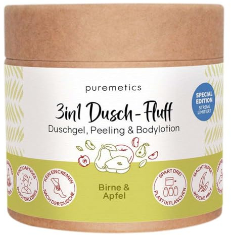 puremetics 3in1 Dusch-Fluff, Birne & Apfel, LE, 250g