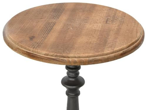 Augerqir Table d'appoint en bois de sapin massif avec pied en acier - 40 x 64 cm - Marron - Petite table basse ronde peu encombrante pour salon, chambre à coucher, balcon, table de rangement robuste