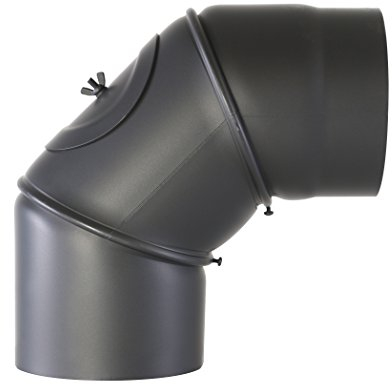 Kamino Flam Uni-Knie schwarz mit Tür, verstellbarer Winkel von 90° - 180°, Abgasrohr aus Stahl mit hitzebeständiger Senotherm® Beschichtung, geprüft nach Norm EN 1856-2, Durchmesser: ca. 150 mm