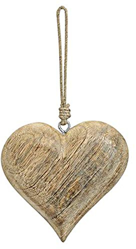 TEMPELWELT® Deko Anhänger Herz Herzchen 15 cm, Mango Holz Massiv, Dekoherz Zum Anhängen Herzanhänger für Fensterdeko Wanddeko Türdekoration