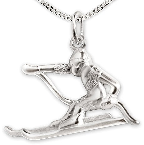 CLEVER SCHMUCK Skifahrer Halskette Anhänger Alpinist Ski 13 x 12 mm Abfahrt Slalom matt & glänzend sowie Kette Panzer 45 cm STERLING SILBER 925