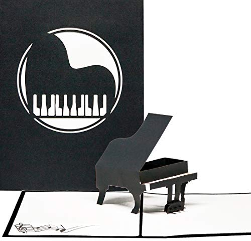 Pop Up Grußkarte Piano - 3D Geburtstagskarte Klavier als Geschenkgutschein, Pop Up Gutscheinkarte zum Konzert, Klappkarte Klavier, Konzertgutschein