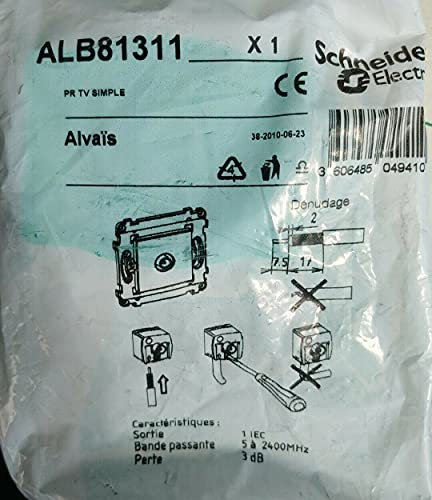 Schneider Electric - Prise TV simple blanche 1 sortie mâle blindée sans plaque fixation vis ALVAIS SCHNEIDER ELECTRIC ALB81311