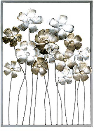 Casablanca - Wanddeko Fleurs Metall dunkelbrauner Rahmen Blüten antikbraun/Champagner