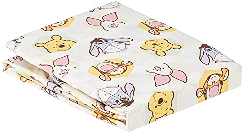 Disney Winnie The Peeking Pooh Spannbetttuch für Kinderbett, 100% Baumwolle, Gelb/Blau/Grün