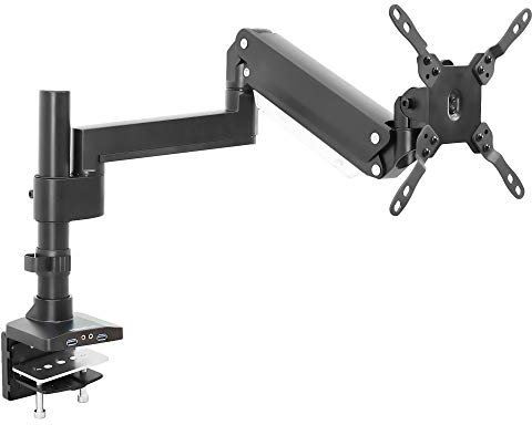 Mount-It! Ultrawide Monitor Desk Mount, Single Monitor Mount for Heavy Monitors Up to 35 Inch and 33 Lbs, VESA 100, 200 mm Compatible, Height Adjustable Gas Spring Arm 2 x USB 3.0 and Audio Port