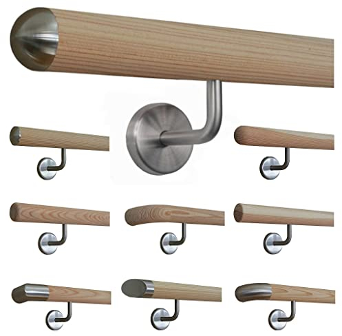 Lärche Handlauf Treppen Geländer Handläufer 30-500 cm aus einem Stück mit Halter Stützen Träger und bearbeiteten Enden 440 mit 6 Halter Halbrunde Edelstahlkappe