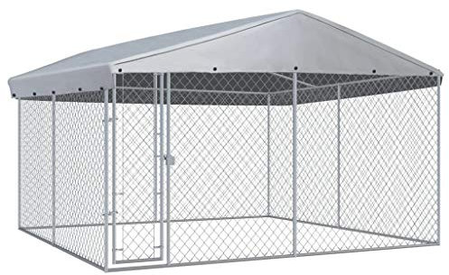 Festnight Outdoor Dog Kennel with Roof Large Dog Cages - Playing, Exercising, Training 3.8x3.8x2.4 m