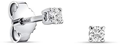 Miore Ohrringe Damen 0.12 Ct Solitär Diamant runde Ohrstecker aus Weißgold 14 Karat / 585 Gold, Ohrschmuck