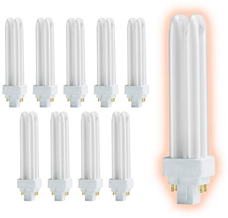 GoodBulb 13 Watt CFL Light Bulbs | 4 Pin G24Q-1 Base 3500K Neutral White | 13W High Output 900 Lumens | Double Tube Compact Fluorescent Light Bulbs Plug-in | 10 Pack
