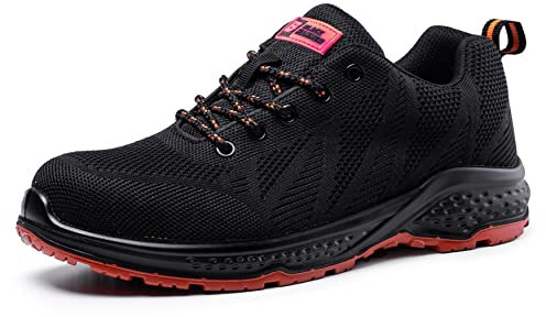 Black Hammer Men's Safety Trainers - Lightweight & Breathable with Non-Slip Long lasting Soles Steel Toe Cap & Robust Midsole Anti-Static Work Shoes Designed for Style and Comfort S1P SRC 2292 (11 UK)