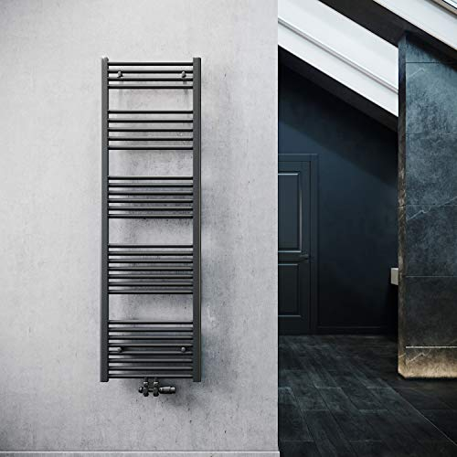 ELEGANT Badheizkörper Anthrazit 1600x500mm mit Anthrazit Multiblock Thermostat Handtuchheizkörper Handtuchtrockner Handtuchwärmer