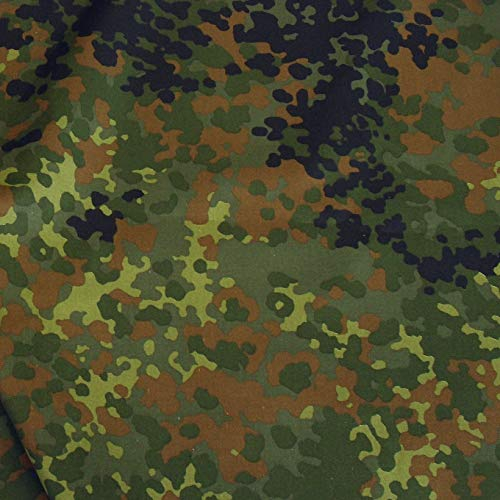 TOLKO Bundeswehr Camouflage Stoff aus Nylon | dünn wie Futterstoff | Farbecht blickdicht UV-beständig | leichte Popeline Tarnstoff Armee Flecktarn Stoffe zum Nähen Meterware 150cm breit (leicht)