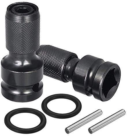 Mesee 1/2-Inch Square Drive to 1/4-Inch Hex Female Socket Adapter Quick Release Drill Chuck Converter Screwdriver Bit Chucks Adaptor Conversion for Impact and Ratchet Wrench, Set of 2 Pieces