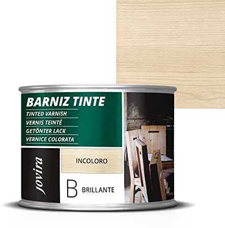 JOVIRA PINTURAS Barniz Brillante Tinte (6 colores). Barniz para madera. Protege, decora y embellece. (375 Mililitros, Incoloro) D-12