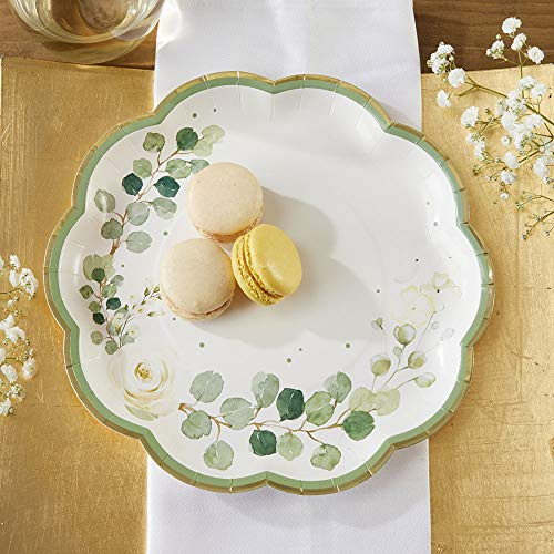 Kate Aspen Sage Green Party Decorations, Eucalyptus Floral 9 in. Decorative Premium Paper Plates (350 GSM Weight -Set of 16) - Perfect for Greenery Baby Shower & Bridal Showers