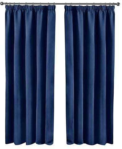 Emma Barclay Cali Curtains - Soft Plain Eyelet & Pencil Pleat Curtain Pair for Bedroom & Living Room (Navy, W 66 x L 54 (2 Panels), Pencil Pleat)