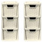 3 Drawer Medium Rattan Tower Unit - Cream, Set of 2 Units - 47cm (H) x 19cm (W) x 26cm (D)