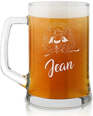 Maverton Chope à Bière Gravée - Contenance : 50 cl – Verre à Bière Personnalisé avec Anse - Souvenir pour les Amateurs de Bières – Cadeau Anniversaire Homme - Idee Cadeau Homme - prénom