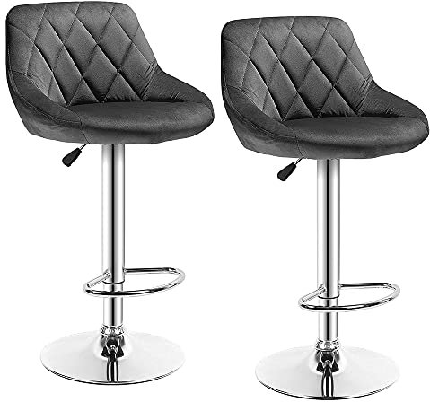 HUOLE Juego de 2 Taburetes de Bar Taburetes Alto de Cocina con Respaldo, Sillas Bar Altas de Terciopelo Modernos con Reposapies Altura Ajustable para Isla Cocina/Comedor